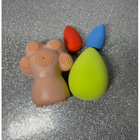 Щетка Массажер д/лица 'Лапка'+Cпонж Beauty Blender 3ШТ(5.5+3.3/2), бокс PVC, PAORA, 8*6.3*4.2см,00-L0015