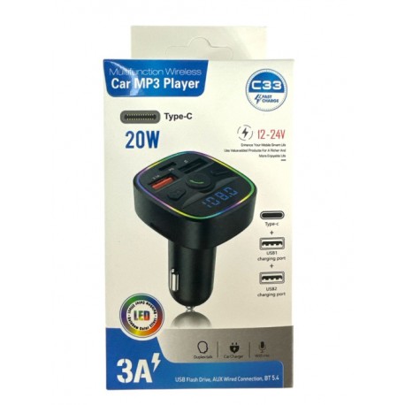 Модулятор автомобильный с подсветкой черн. цв. (USB+TC) МР3 радию (200)00-40259