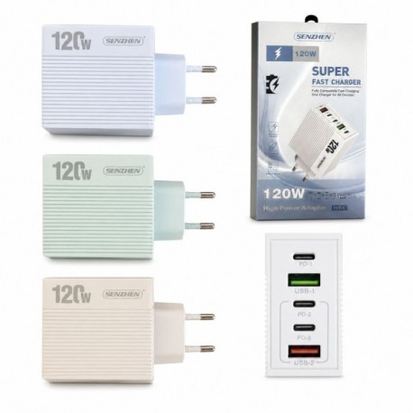 Адаптер живлення універсальний для заряджання, 5 портів (3 Type-C PD + 2 USB-A), 120 Вт00-23225(200)