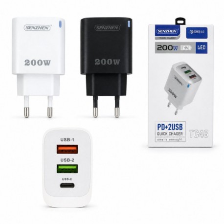 Адаптер живлення для заряджання з портами Type-C PD та 2 USB-A, 200 Вт00-11214(200)